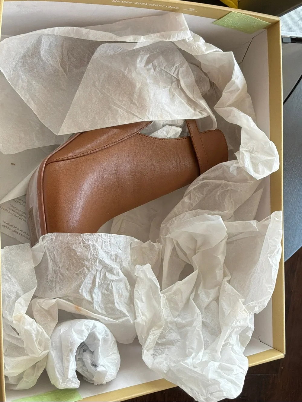 Michael Kors Luggage Brown Peep-Toe Ankle Bootie with Gold Buckle - Never Worn!